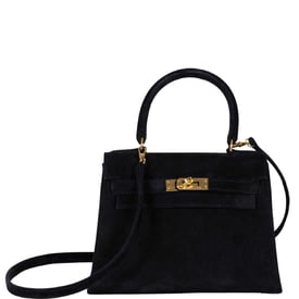 Hermes Hermès Kelly 20 Mini Sellier Black Noir Veau Doblis Suede Gold Hardware