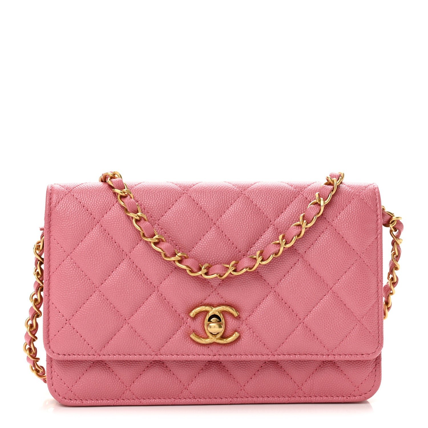 Chanel Caviar Quilted CC Turnlock Wallet On Chain WOC Pink