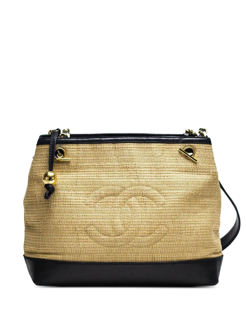 1994 CC stitch raffia-woven tote bag