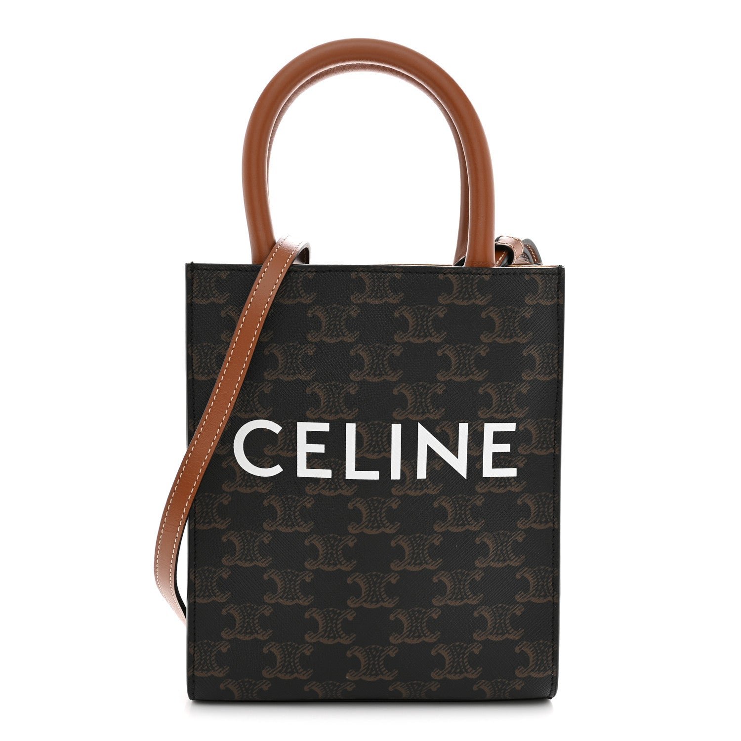 Celine Triomphe Canvas Calfskin Mini Vertical Cabas Tan