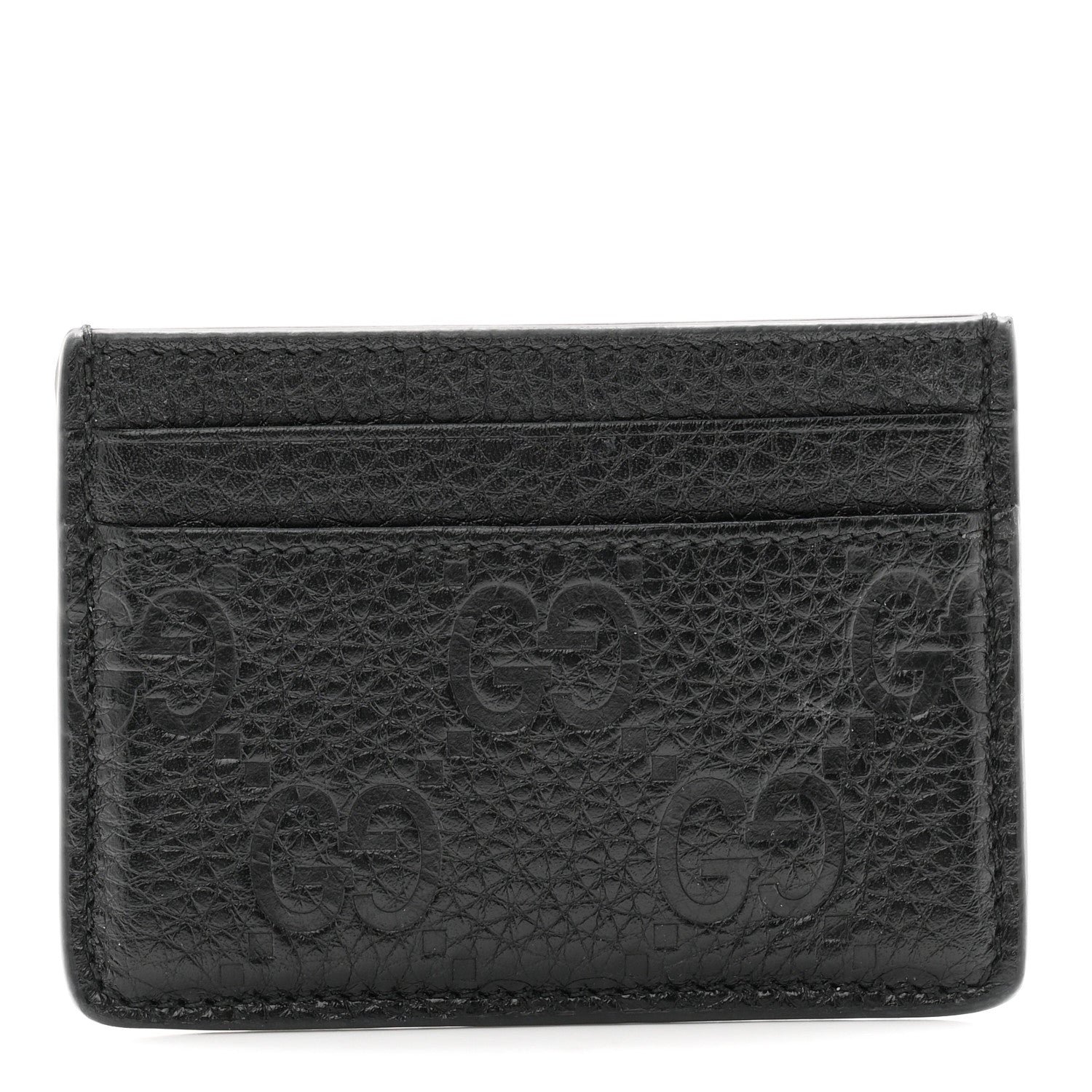 Gucci GG Grainy Calfskin Emblem Card Case Black