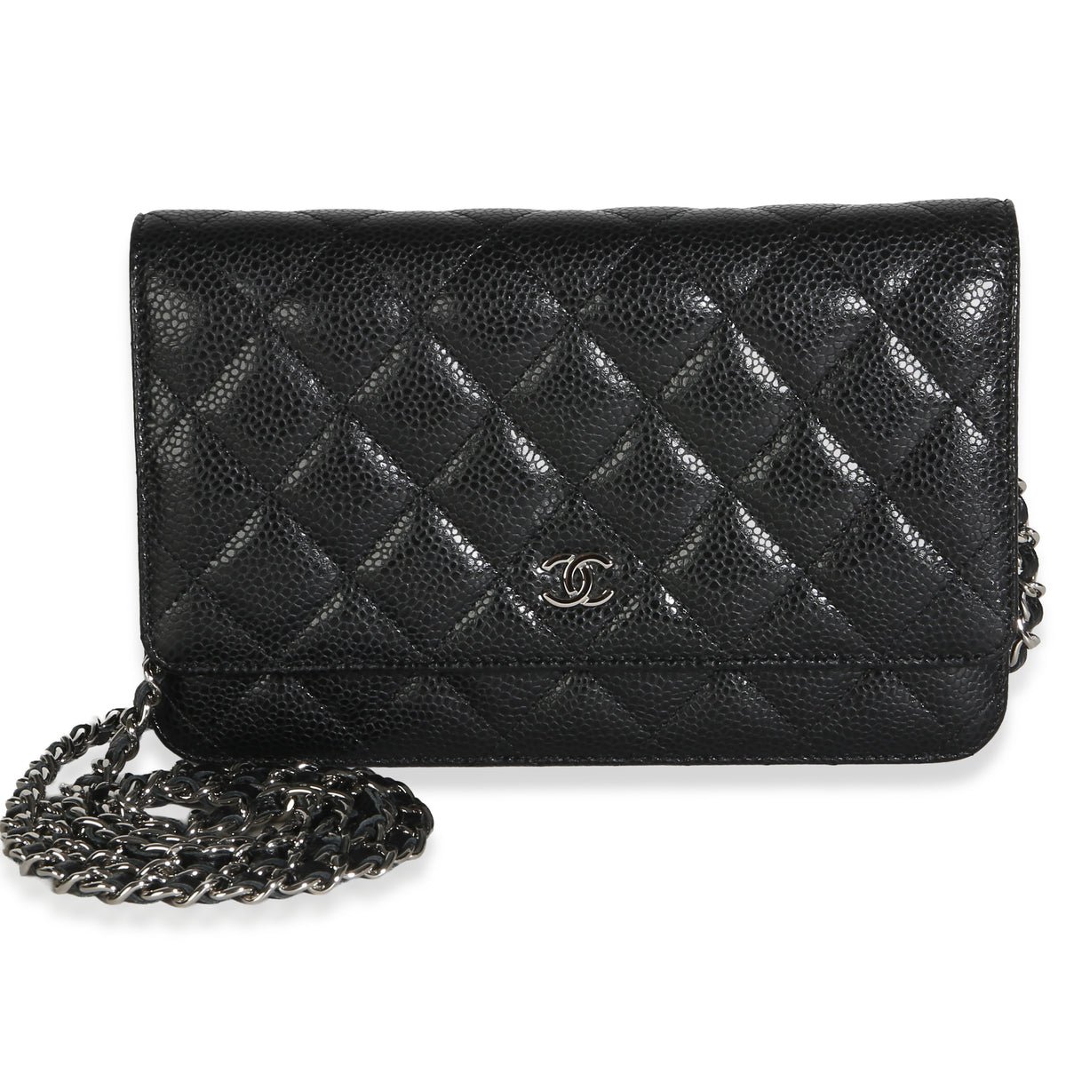 Black Quilted Caviar Classic Wallet On Chain