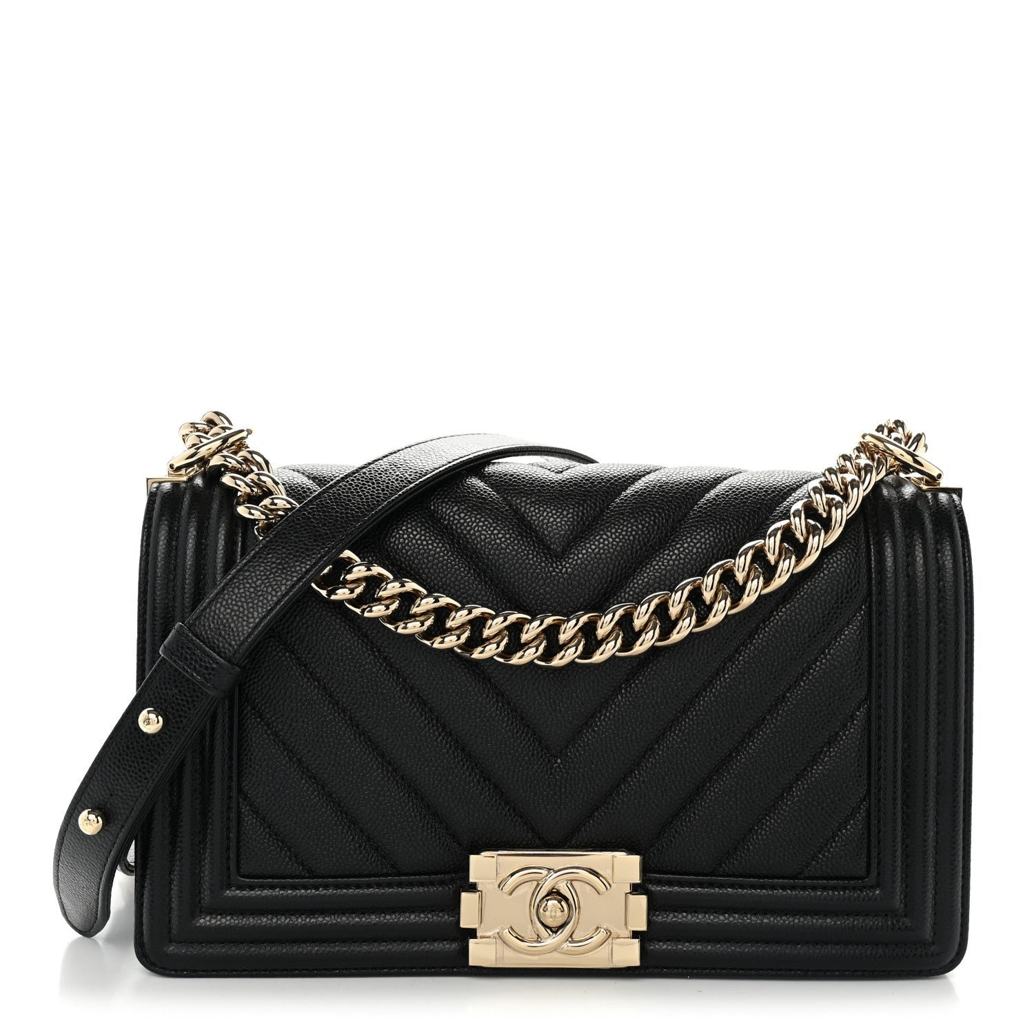 Chanel Caviar Chevron Quilted Medium Boy Flap Black