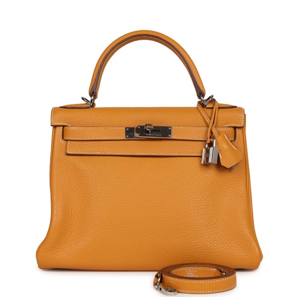 Hermes Pre-owned Hermes Kelly Retourne 28 Moutarde Clemence Palladium Hardware