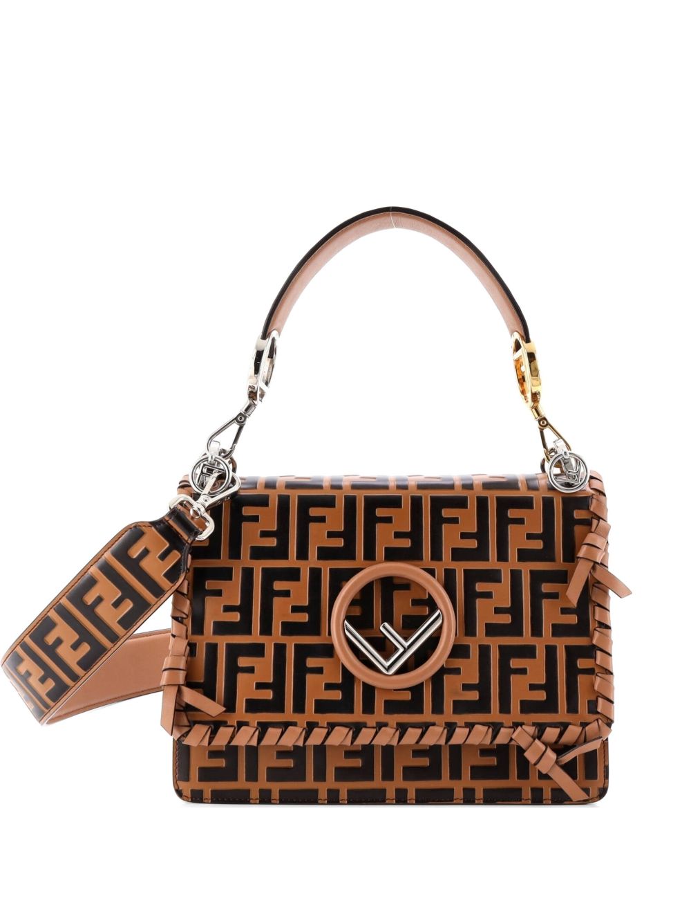 Kan I F Shoulder Bag Whipstitch Zucca Embossed Leather Medium satchel