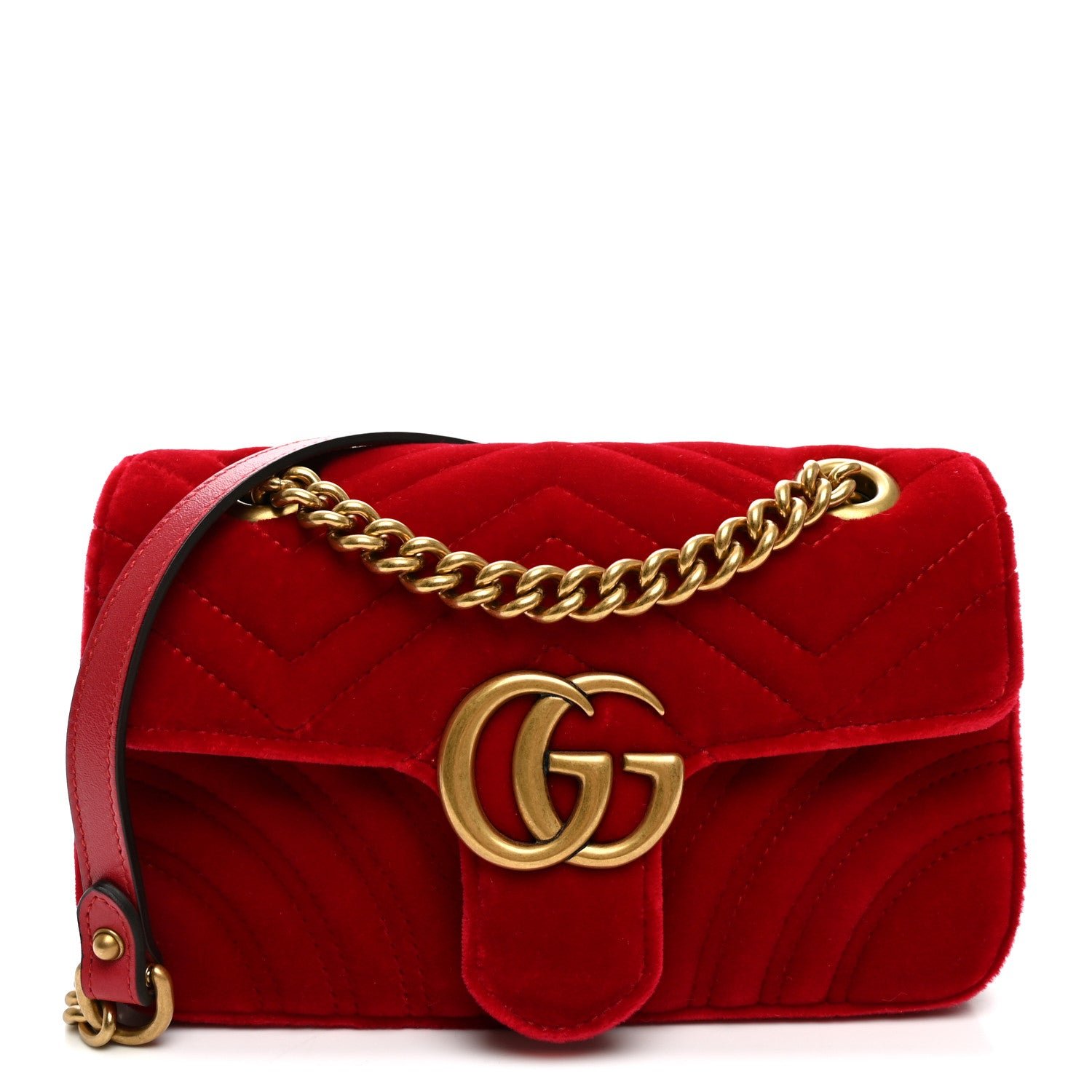 Gucci Velvet Matelasse Mini GG Marmont Shoulder Bag Hibiscus Red