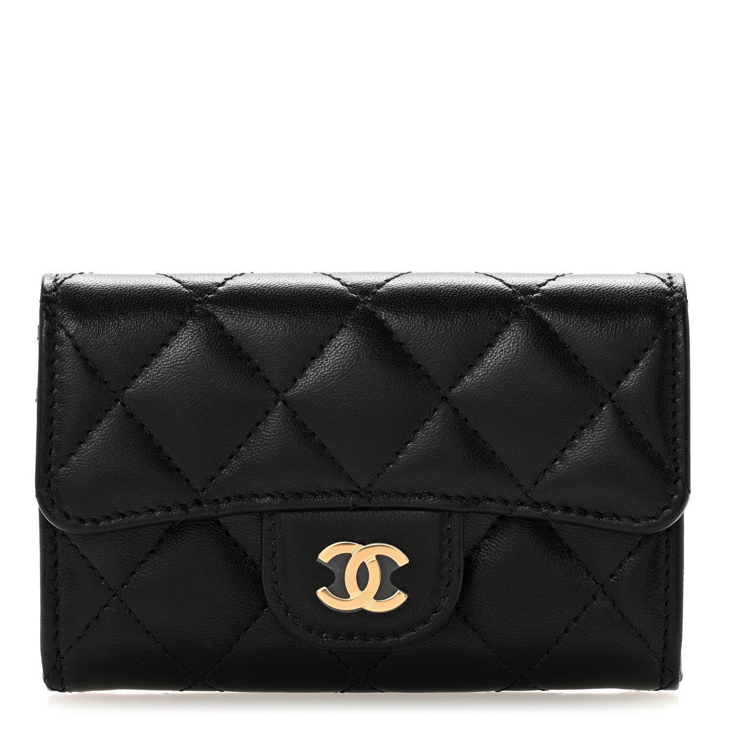 Chanel Lambskin Quilted Flap Card Holder Wallet Black
