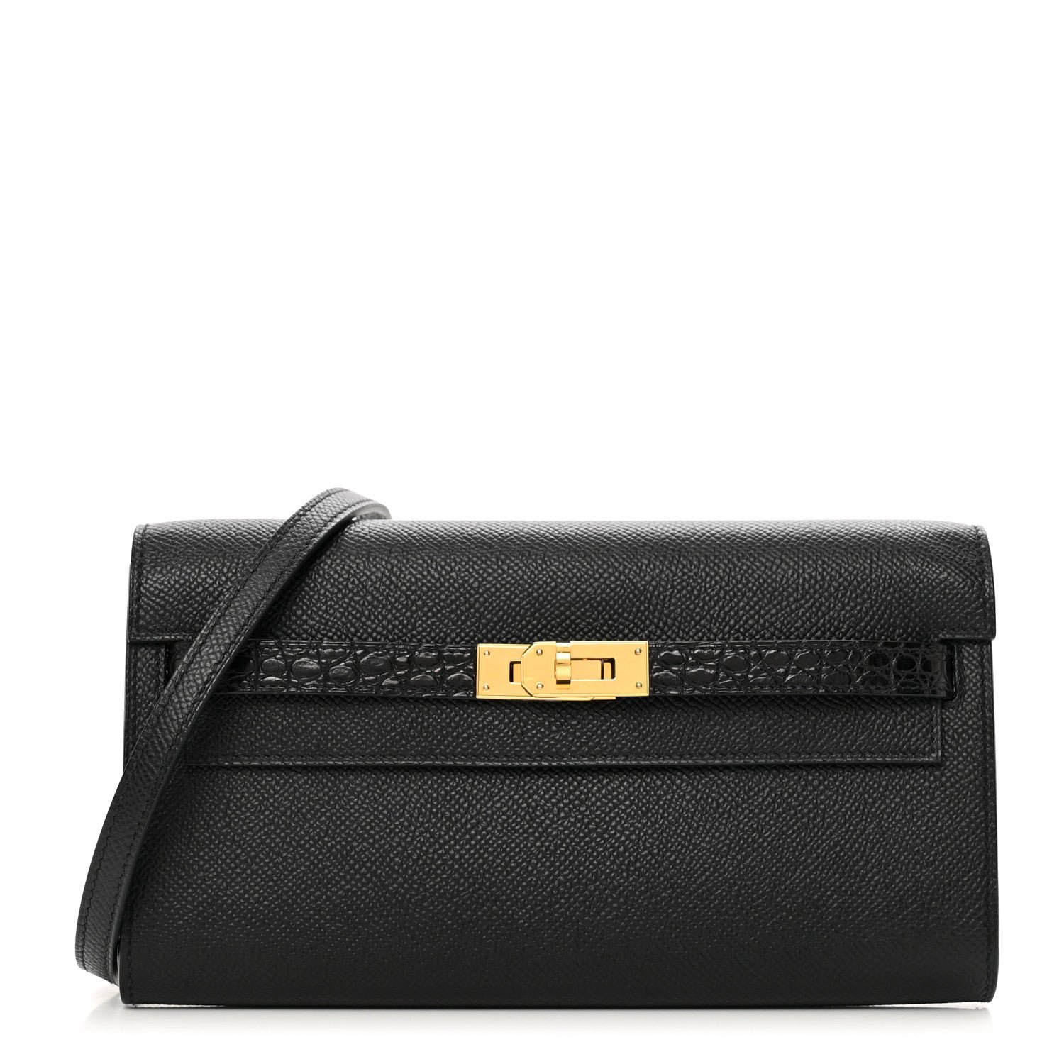 Hermes Epsom Shiny Alligator Touch Kelly Wallet To Go Black