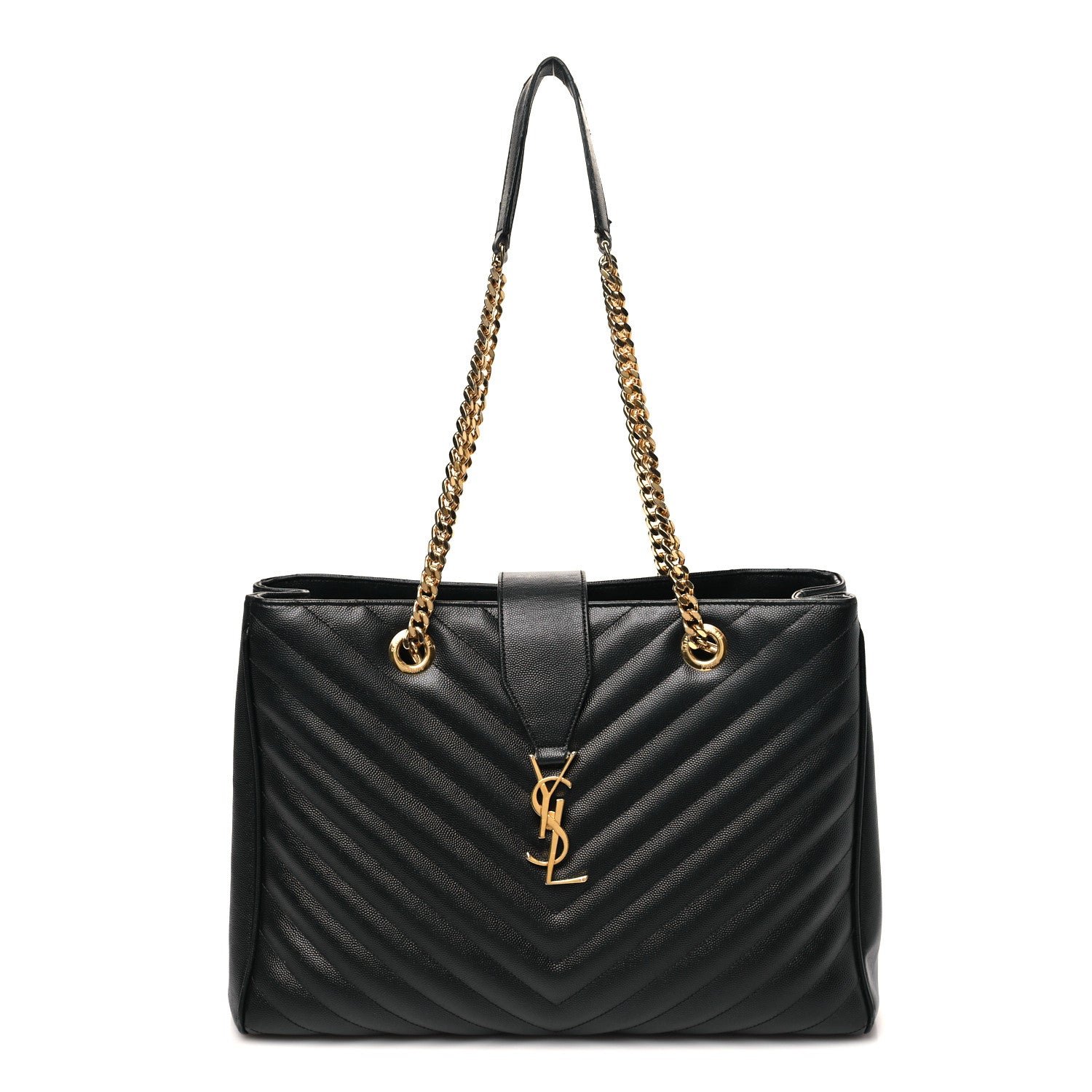 Saint Laurent Grain De Poudre Matelasse Chevron Monogram Shopping Bag Black