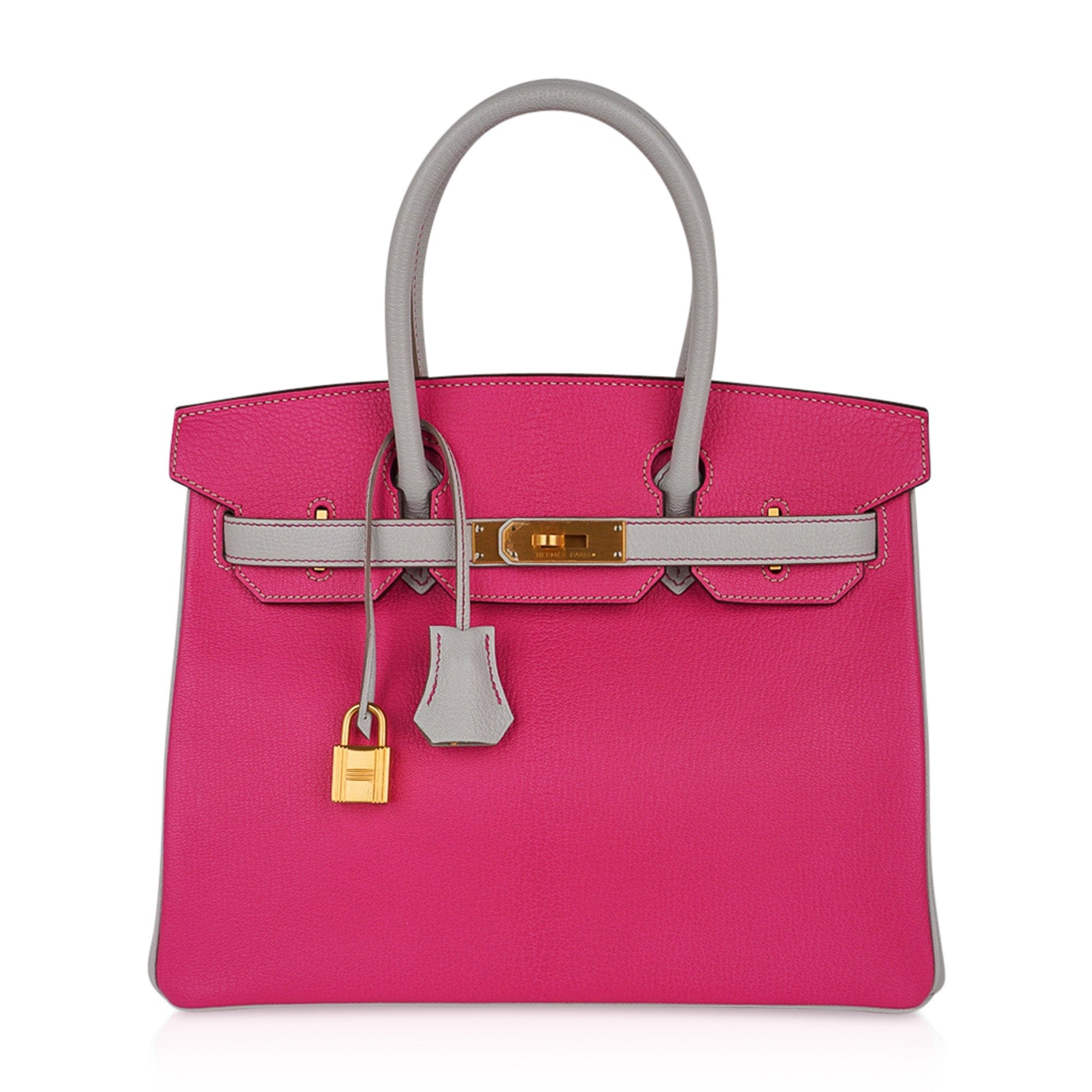 Hermes Hermes Special Order HSS Birkin 30 Bag Rose Shocking & Gris Perle Chevre Leather with Brushed Gold Hardware
