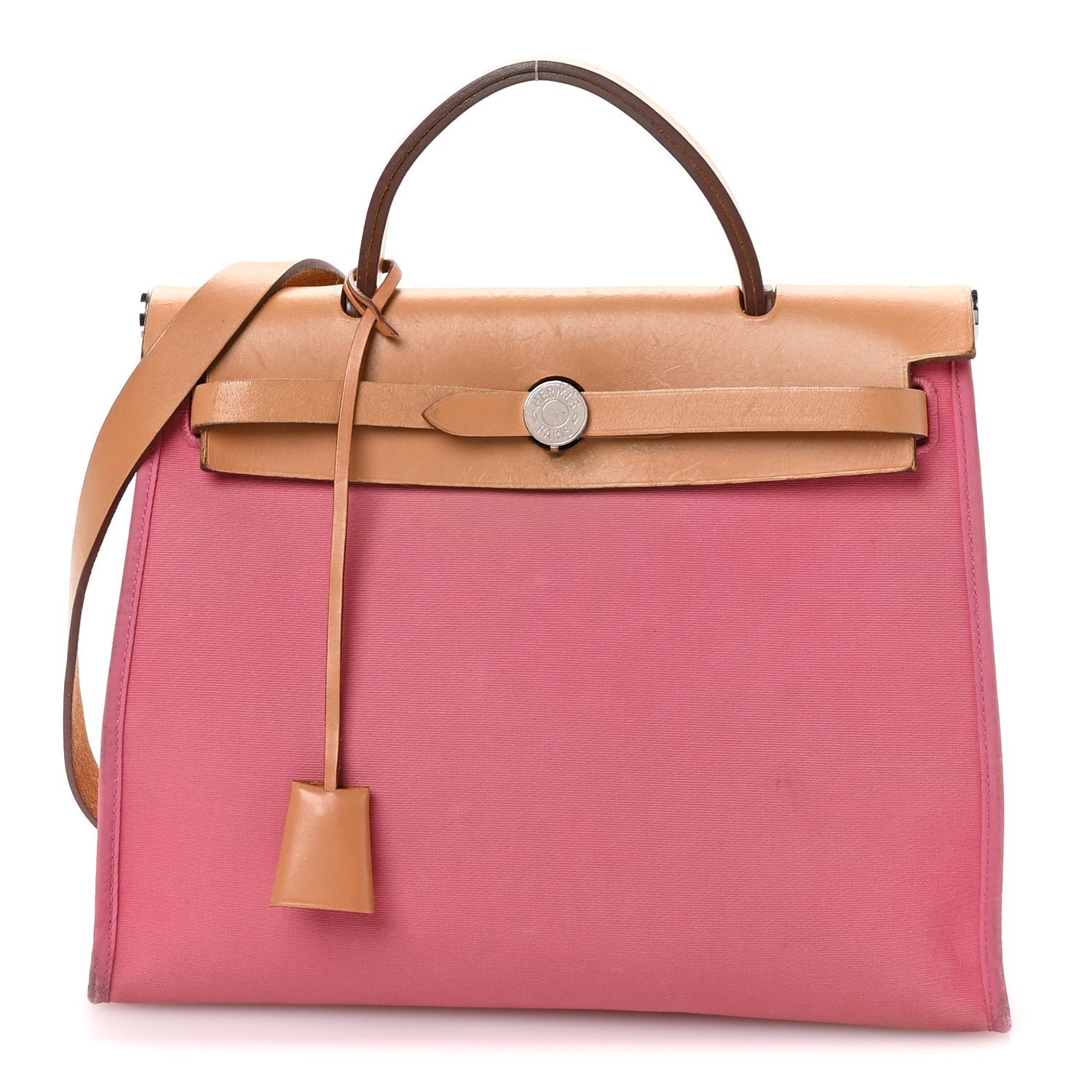 Hermes Vache Hunter Toile Herbag Zip 31 PM Rose Lipstick Natural