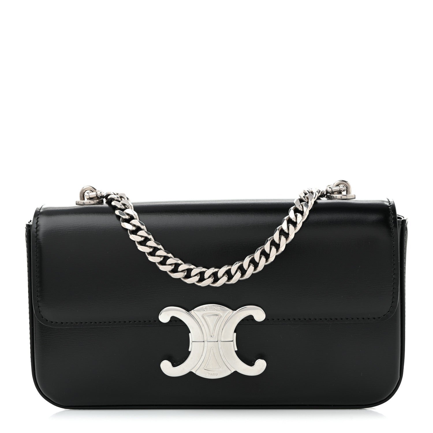 Celine Shiny Calfskin Triomphe Chain Shoulder Bag Black