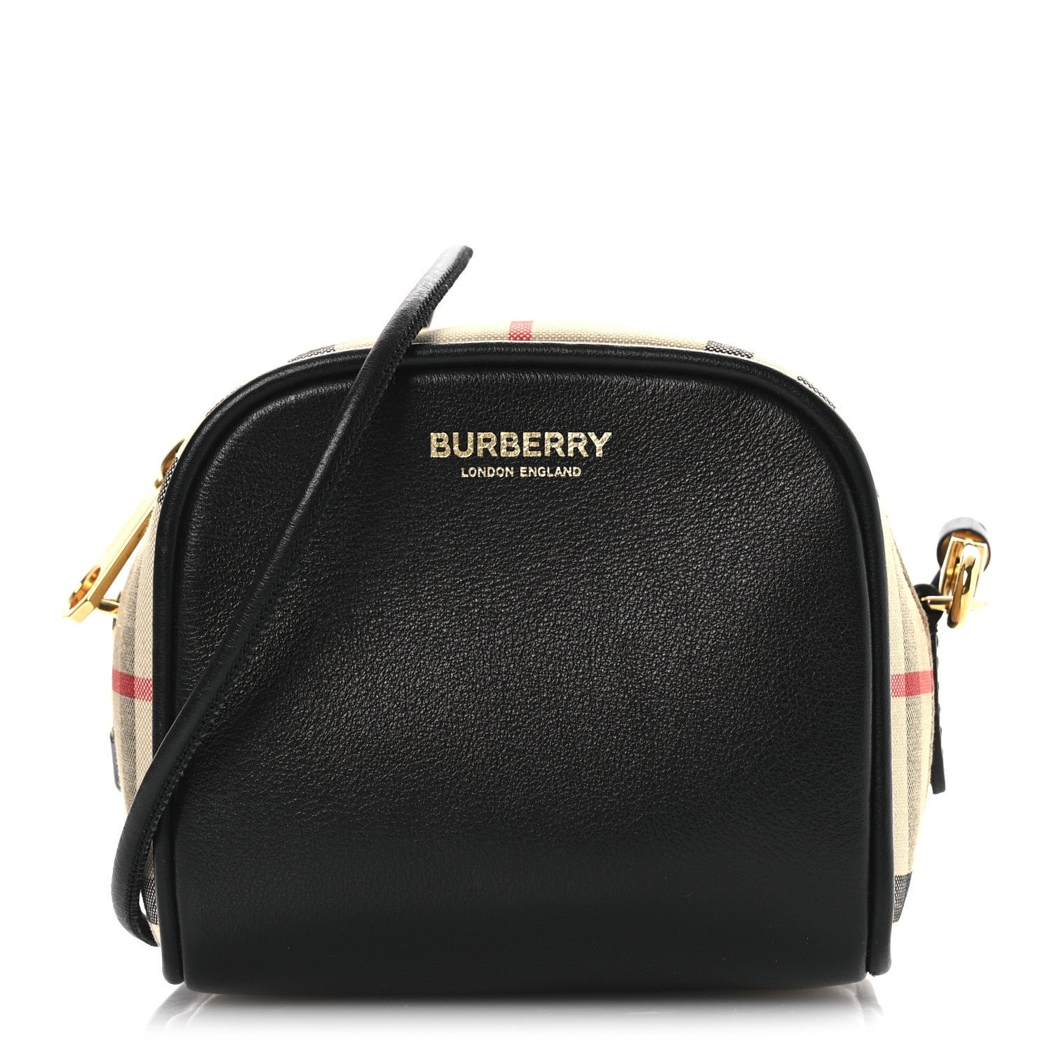 Burberry Calfskin Vintage Check Half Cube Crossbody Bag Black