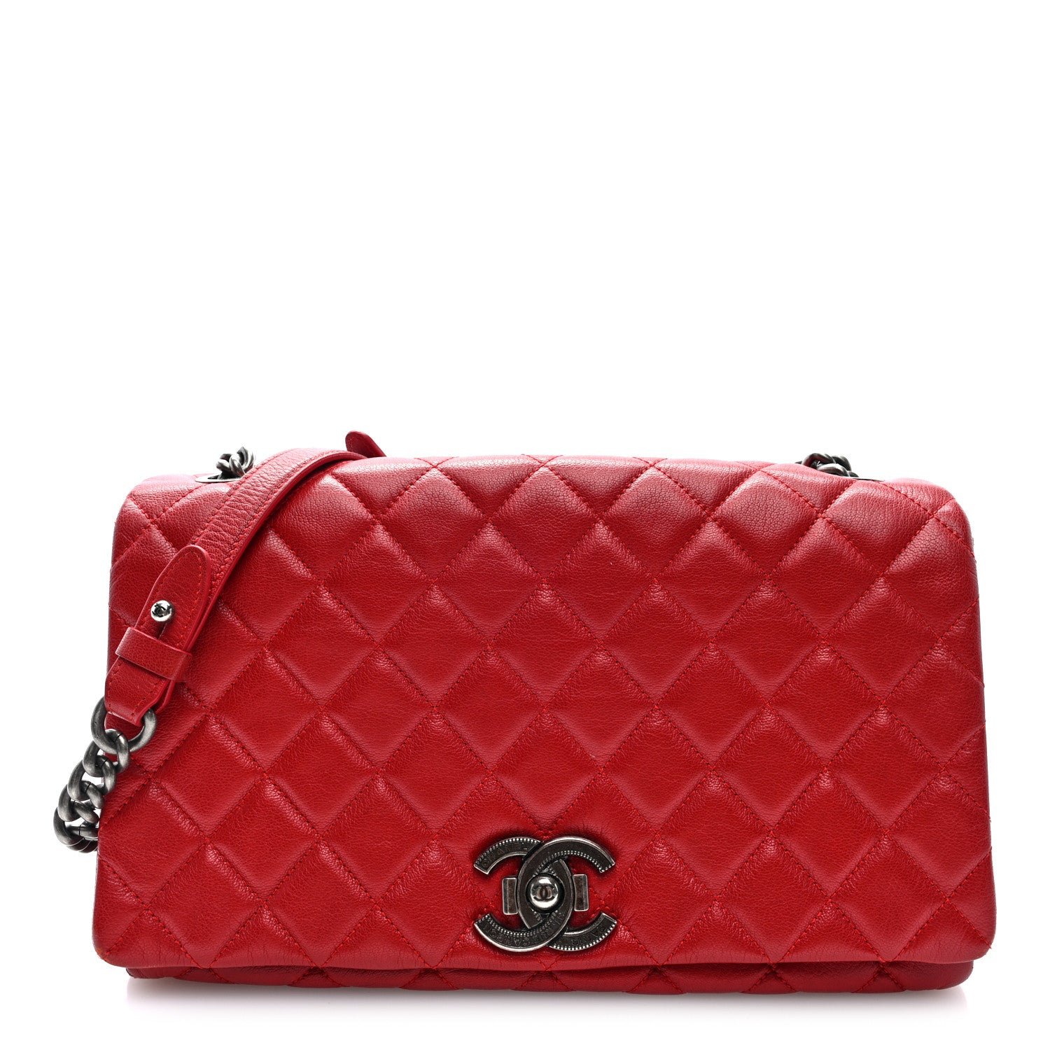 Chanel Goatskin Quilted Large City Rock Flap Red