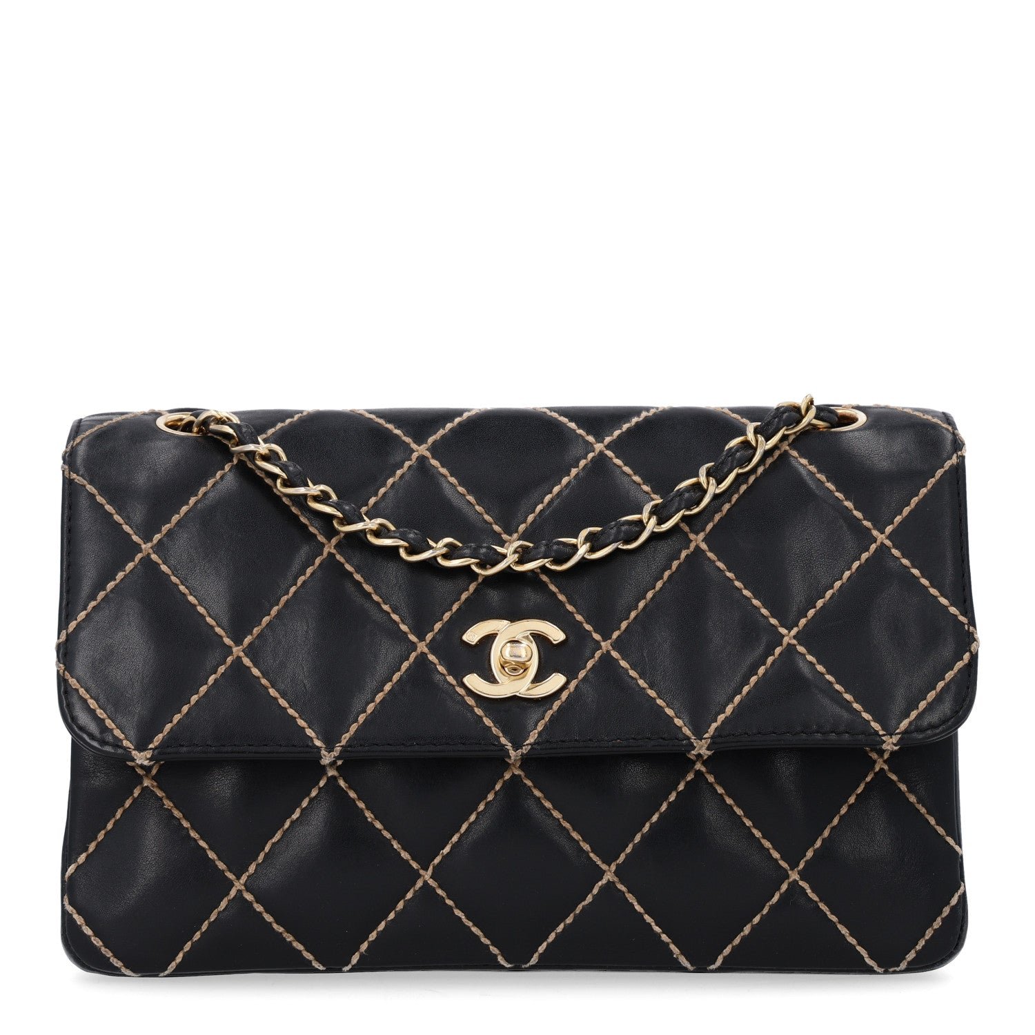 Chanel Calfskin Quilted Contrast Stitch Surpique Flap Black