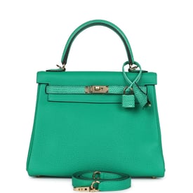 Hermes Hermes Kelly Retourne 25 Menthe Togo and Varanus Niloticus Lizard Touch Permabrass Hardware