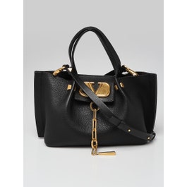 Valentino Valentino Black Pebbled Leather V-Logo Escape Small Convertible Tote Bag