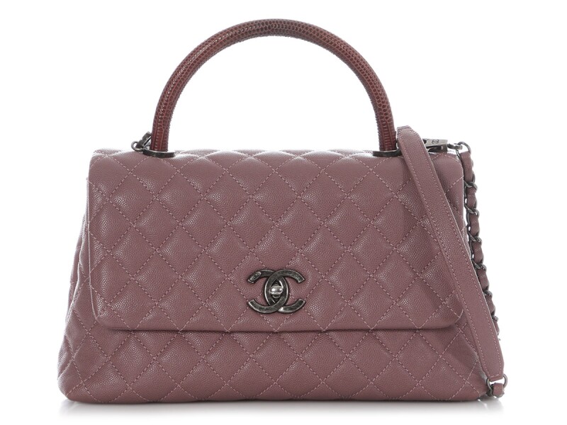 Deep Mauve Quilted Caviar and Lizard Small Coco Top Handle Silver Hardware, 2016-2017