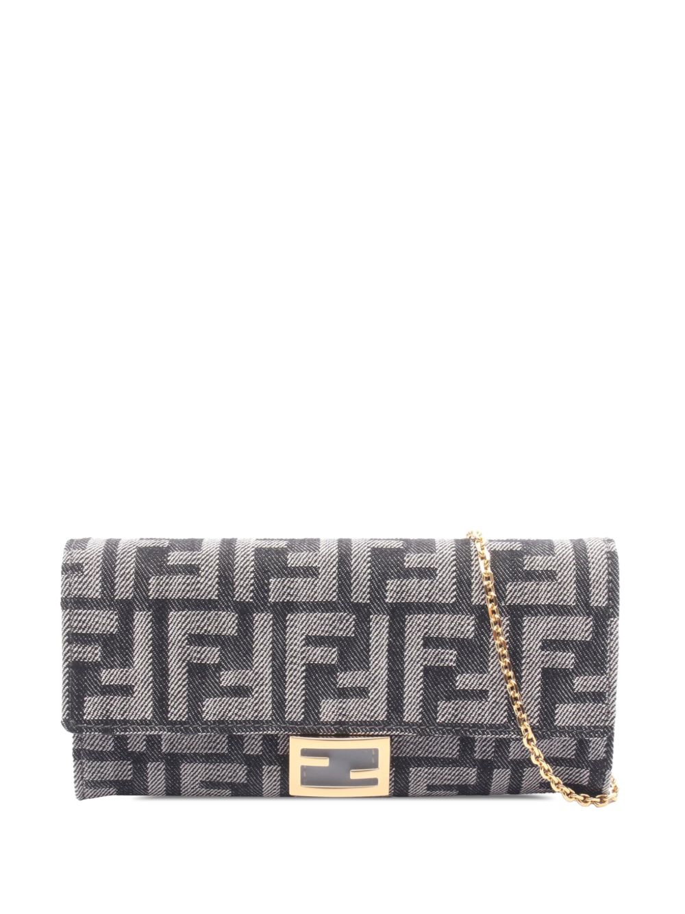 2010-2025 Denim Effect FF Jacquard Baguette Continental Wallet With Chain crossbody bag