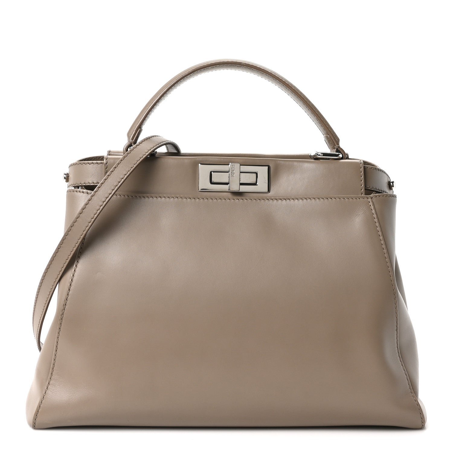 Fendi Vitello Morgan Shiny Nappa Medium Peekaboo Iconic Satchel Tortora