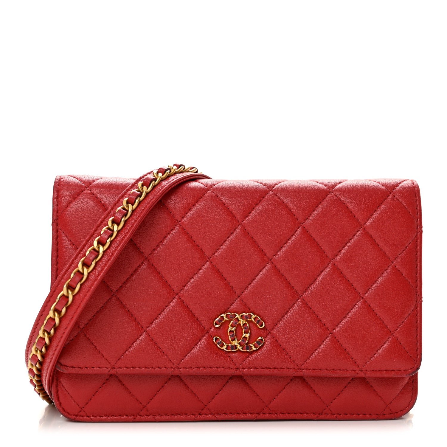 Chanel Lambskin Quilted Infinity Wallet On Chain WOC Red