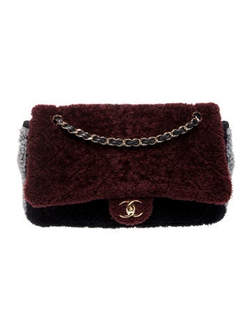 Quilted Tri-Color Shearling Maxi Flap Bag