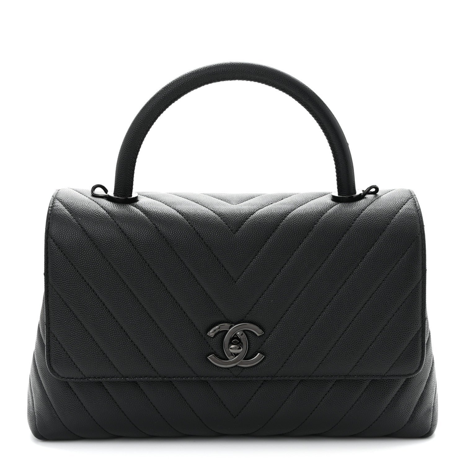 Chanel Caviar Chevron Quilted Small Coco Handle Flap So Black
