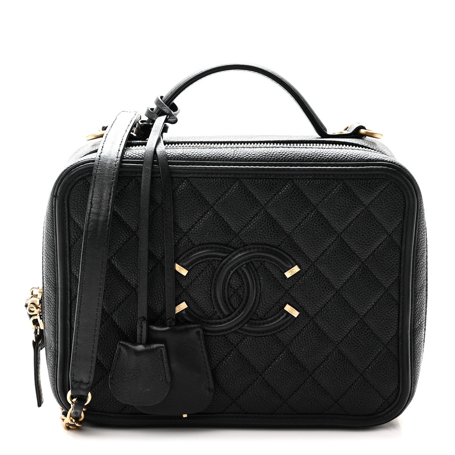 Chanel Caviar Quilted Large CC Filigree Vanity Case Black