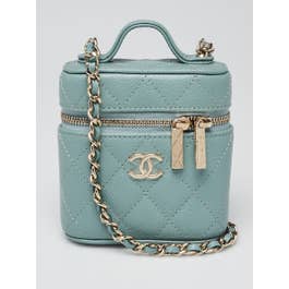 Chanel Green Quilted Caviar Leather Handle with Care Mini Vanity Case Bag