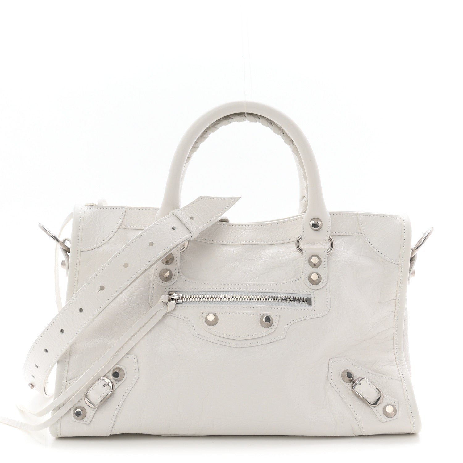 Balenciaga Agneau Arena Silver Hardware Small Le City Optic White