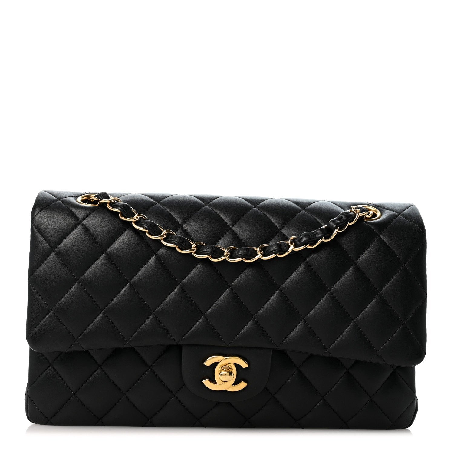 Lambskin Quilted Medium Double Flap Black