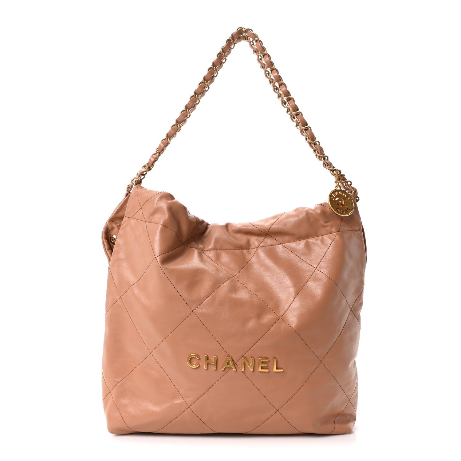 Chanel Shiny Calfskin Quilted Small Chanel 22 Camel