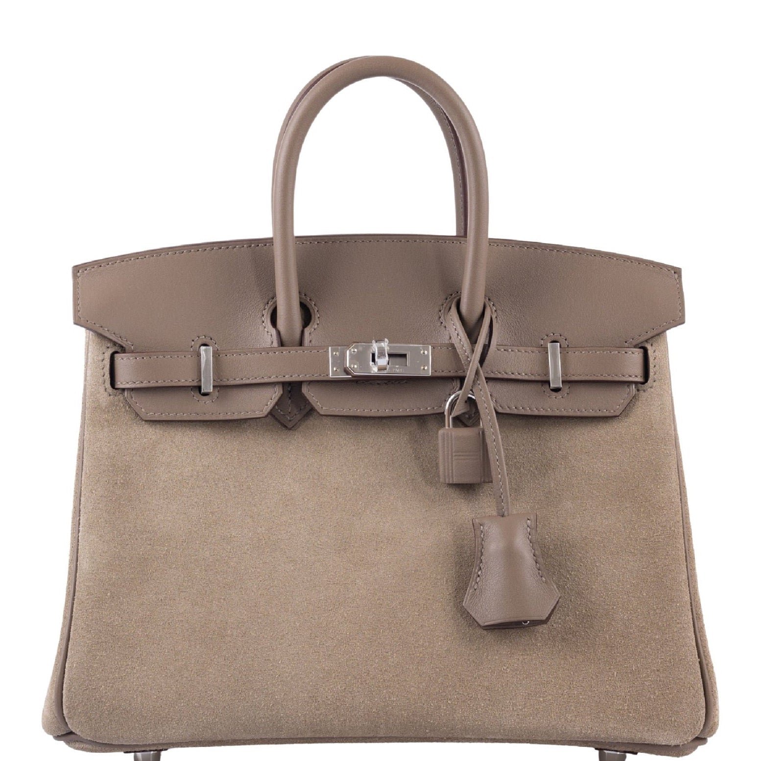 Hermès Birkin 25 Grizzly Gris Caillou and Étoupe Veau Doblis and Swift Palladium Hardware