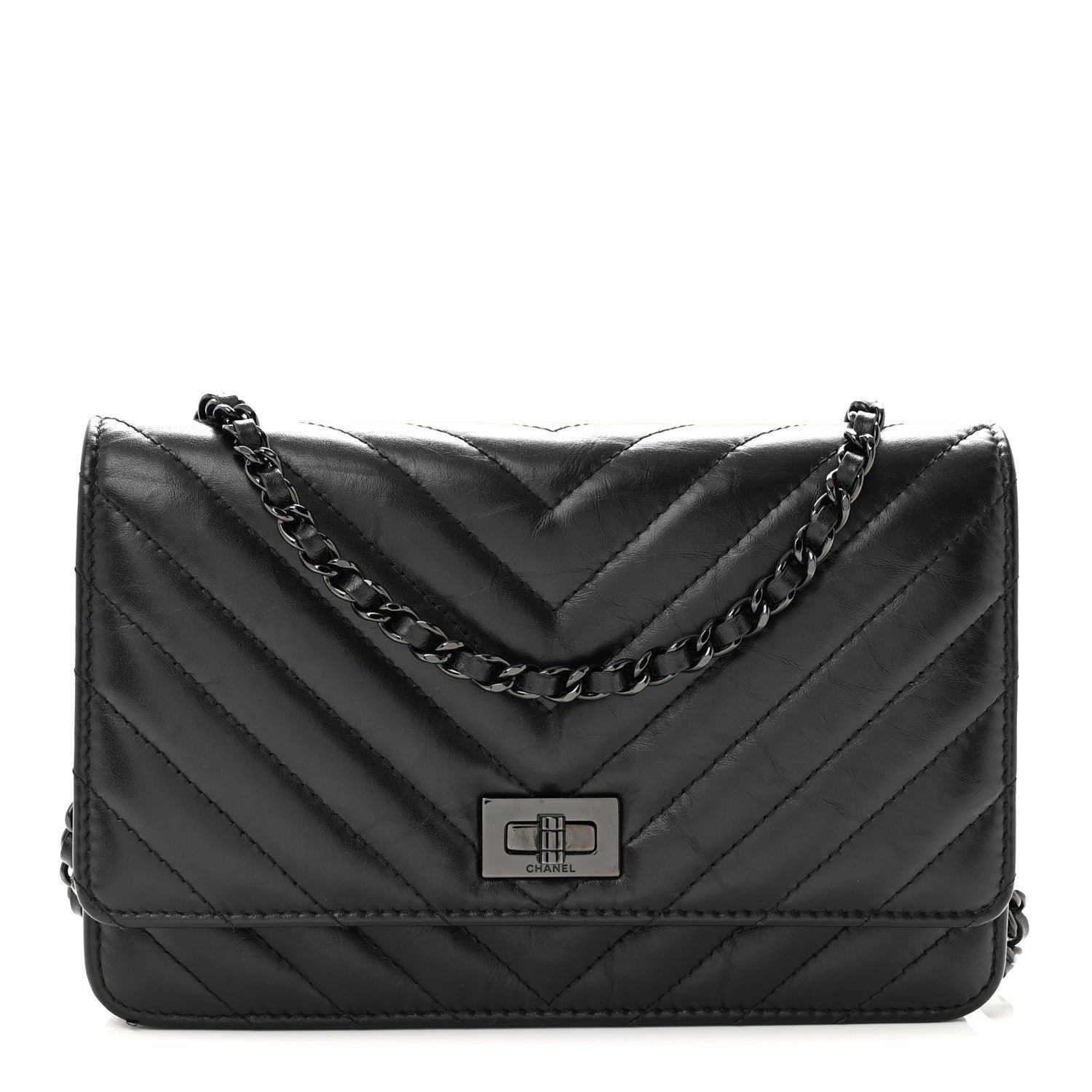 Chanel Aged Calfskin Chevron Quilted Reissue Wallet On Chain WOC So Black