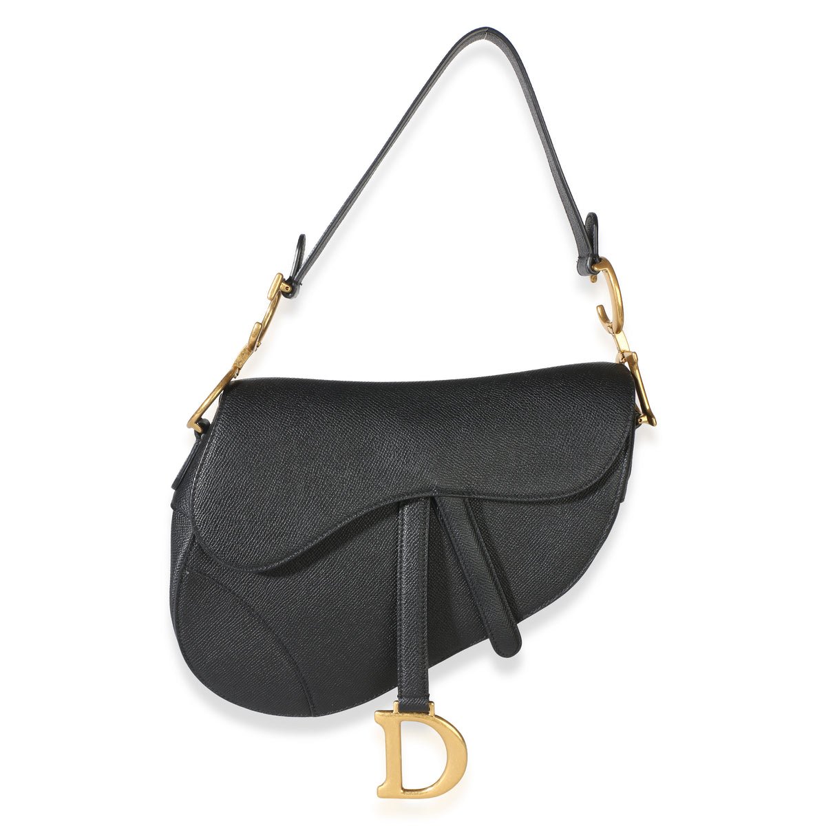 Dior Black Grained Calfskin Medium Saddle Bag