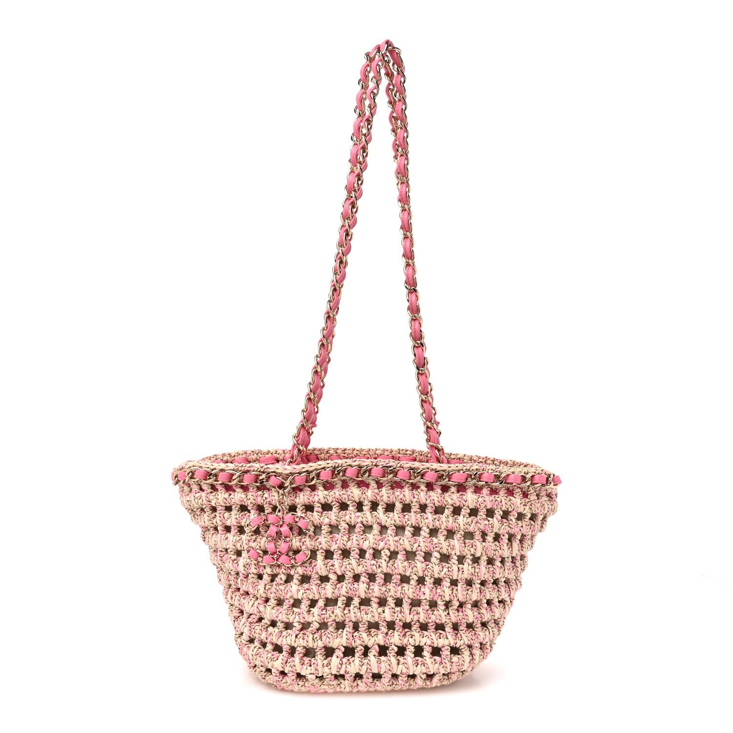 Chanel Mixed Fibers Calfskin Crochet Small Shopping Bag Beige Pink