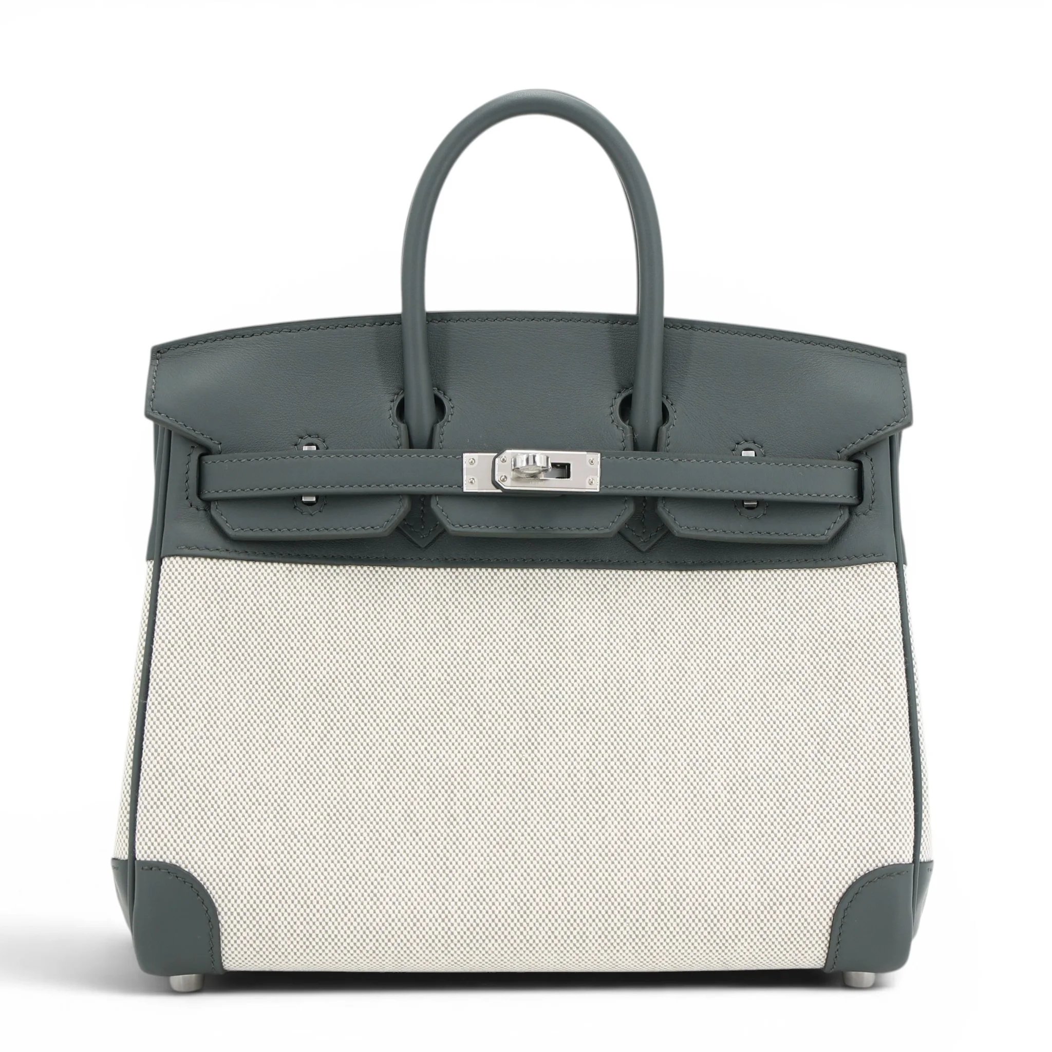 Brand New ( Rank N ) HERMÈS Birkin 25 Vert Mangrove (Q0) Ecru Toile H canvas Swift Palladium hardware K (2025)