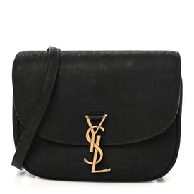 Saint Laurent Suede Calfskin Crocodile Embossed Monogram Medium Kaia Satchel Black