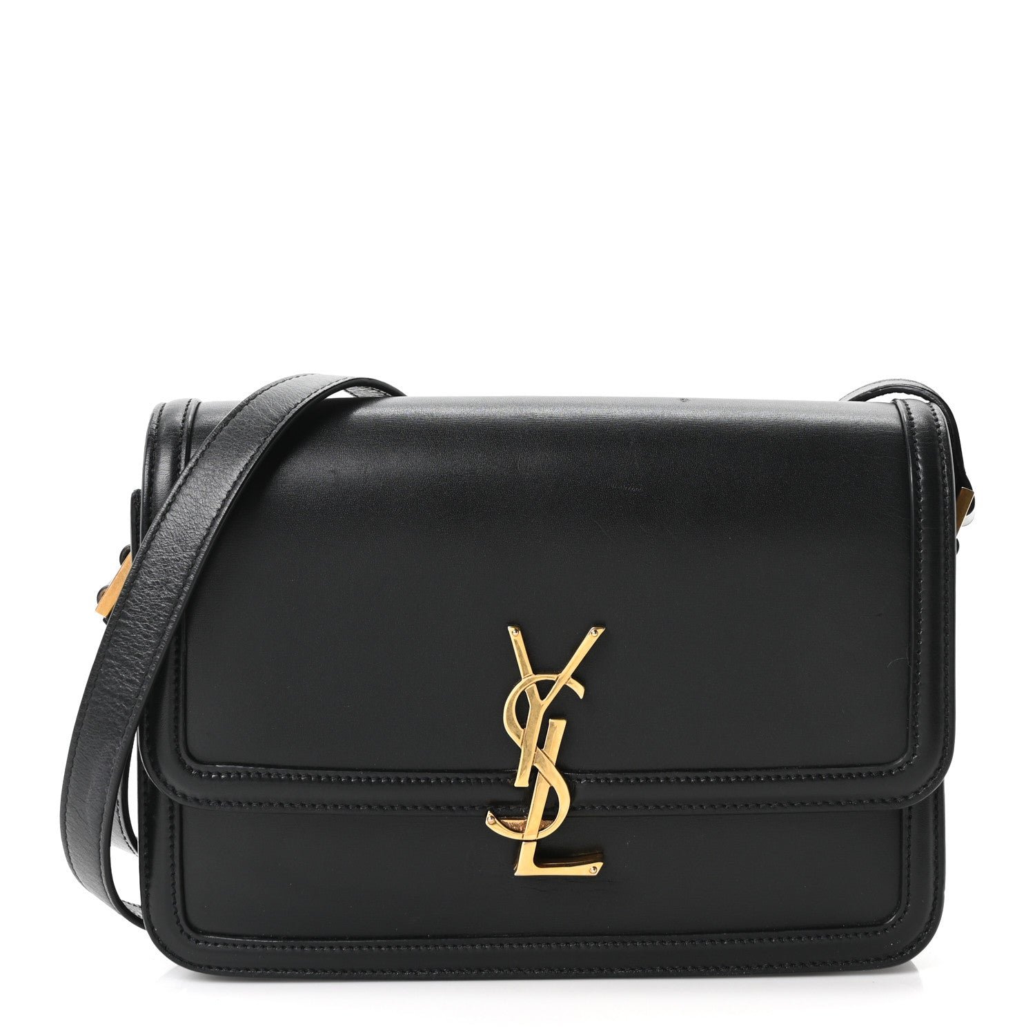 Saint Laurent Box Calfskin Monogram Medium Solferino Satchel Black