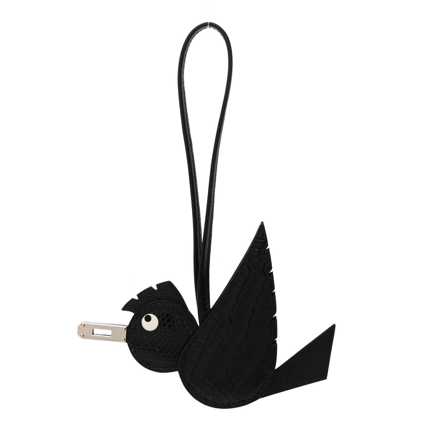 Hermes Hermes Epsom Chevre Mysore Swift Alligator Lizard Birdy Bag Charm Black