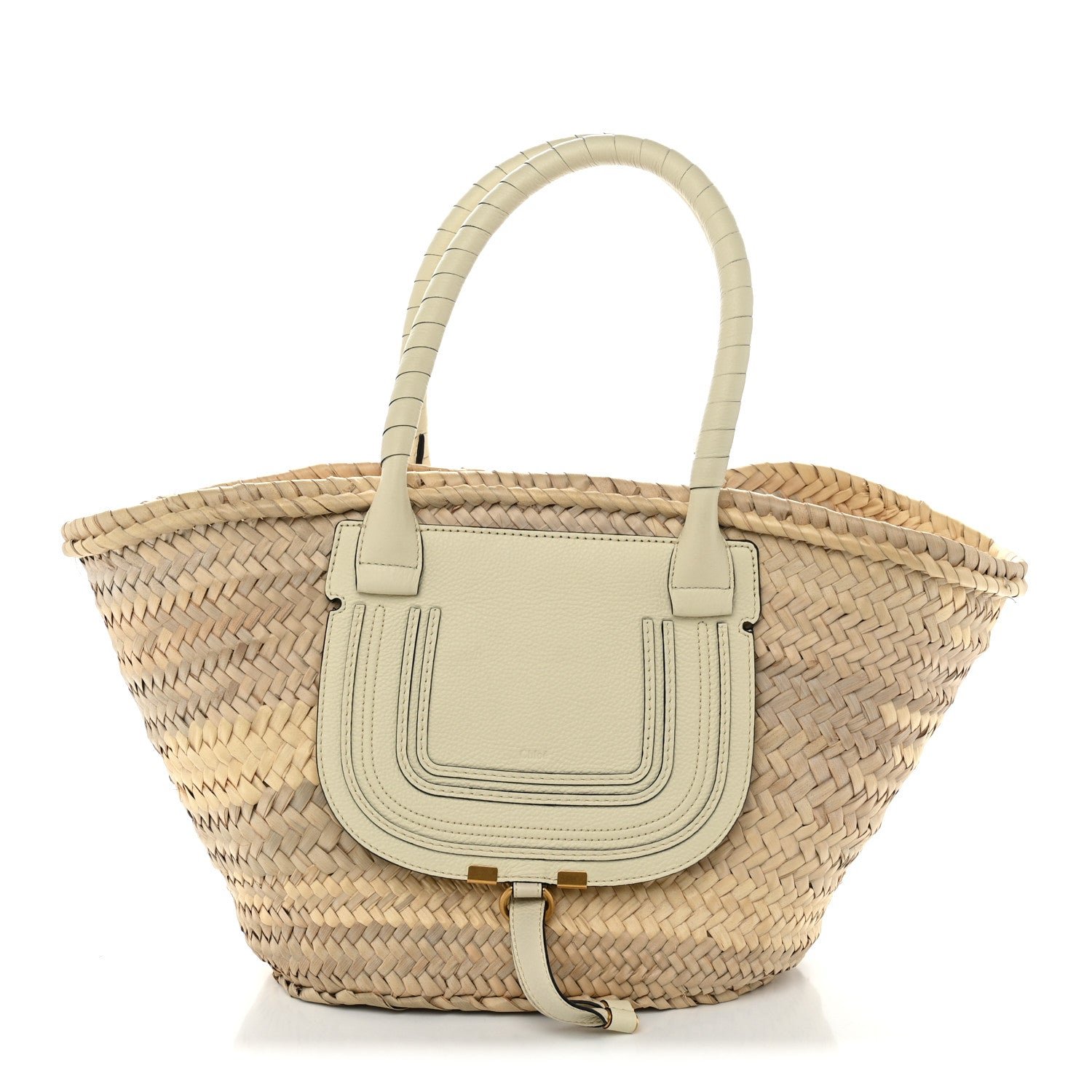 Chloe Raffia Grain Calfskin Medium Marcie Basket White