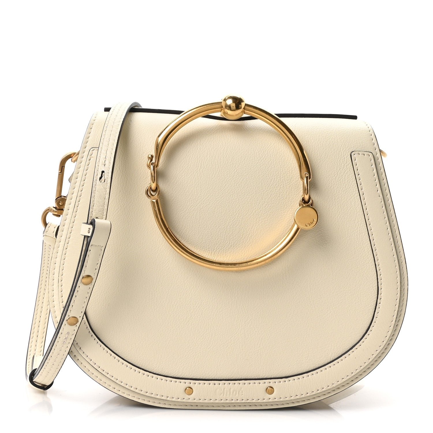 Chloe Chloe Calfskin Suede Medium Nile Bracelet Bag Off White