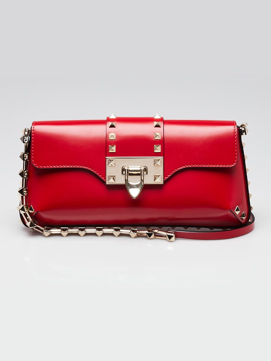 Valentino Valentino Red Brushed Leather Rockstud Shoulder Bag