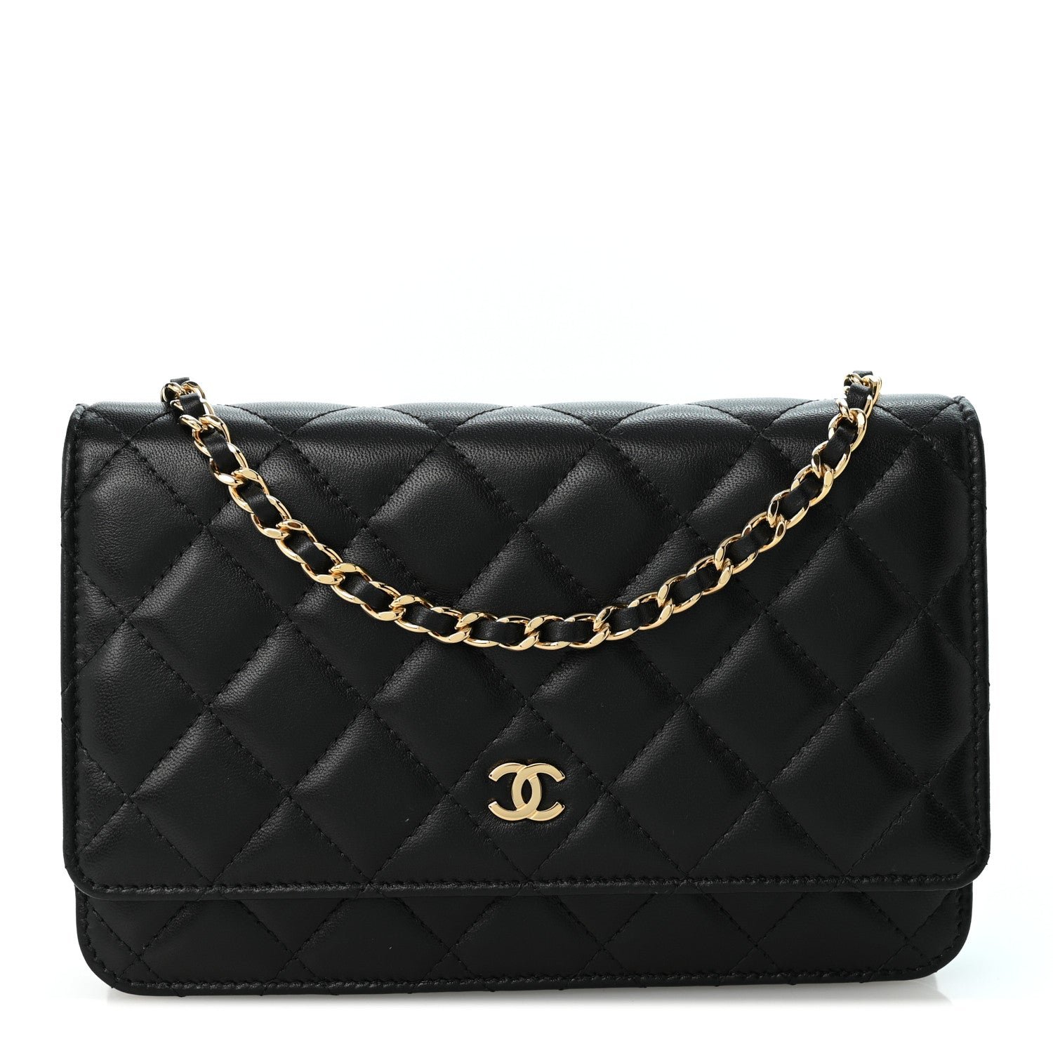Chanel Lambskin Quilted Wallet On Chain WOC Black