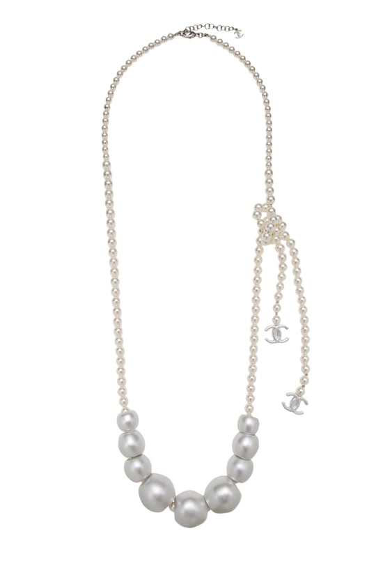 Silver Faux Pearl Necklace XL