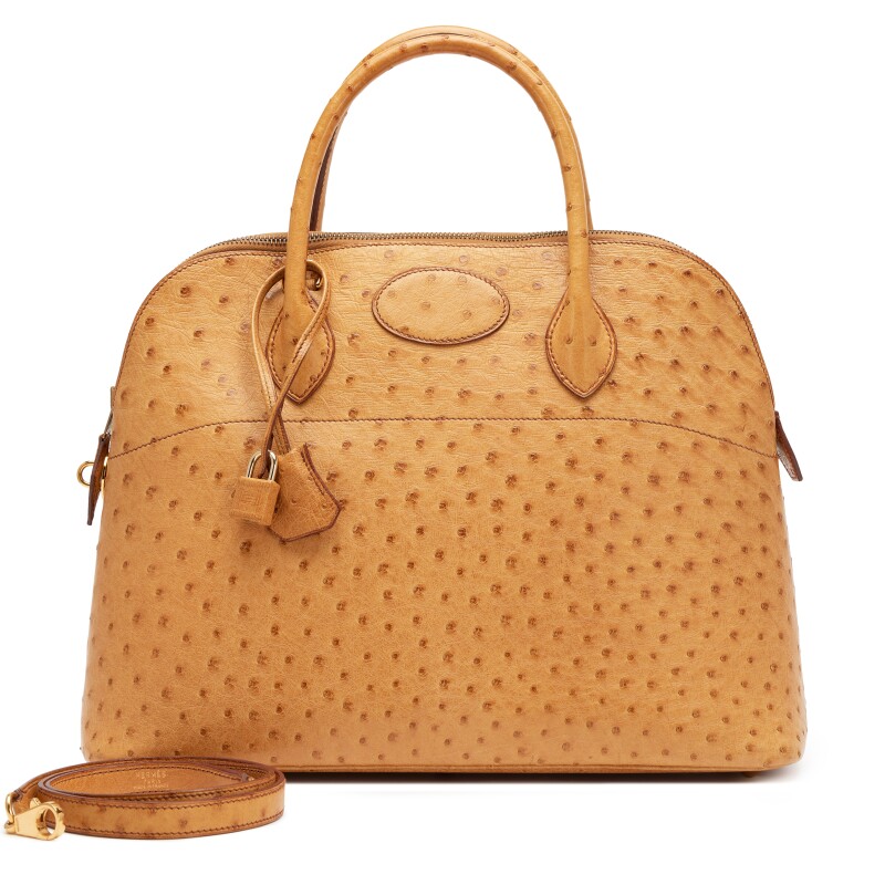 Hermes Vintage Saffron Ostrich Bolide 35 Gold Hardware, 1993