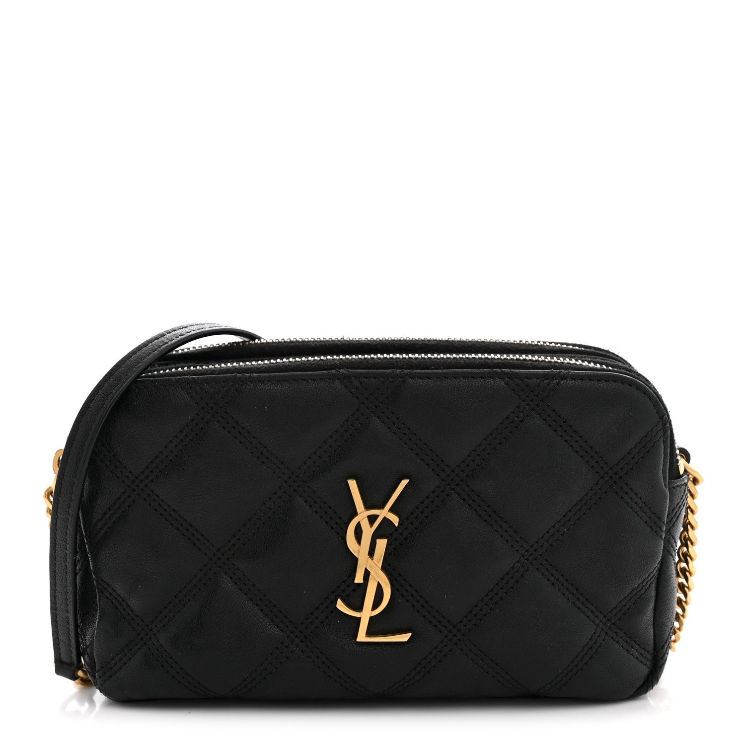 Saint Laurent Grained Lambskin Quilted Mini Becky Double Zip Bag Black