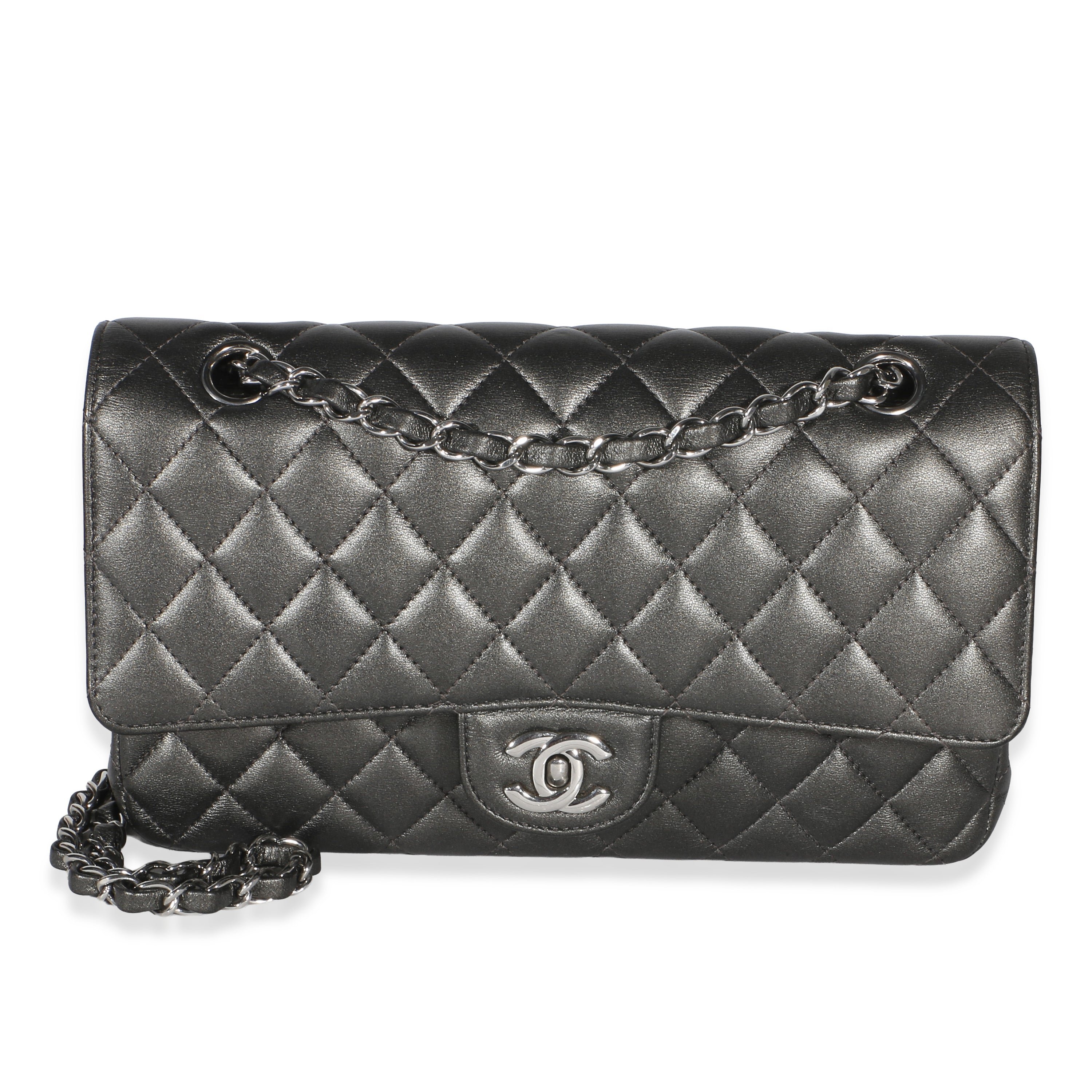 Metallic Grey Quilted Lambskin Medium Classic Double Flap Bag
