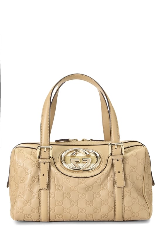 Beige Guccissima Leather Web Britt Boston Bag