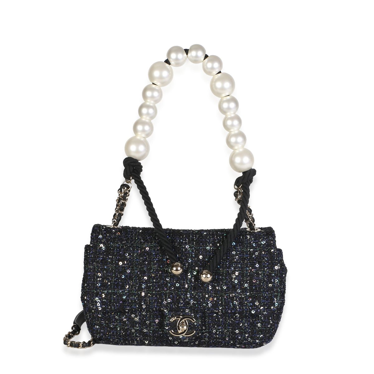 Black Ecru Tweed Medium Pearl Handle Flap